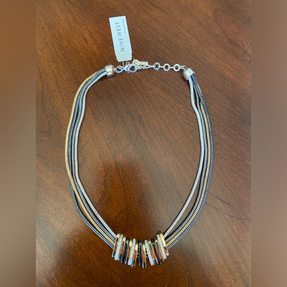 NWT Nine West Necklace with Rhinestone Studded Slides.